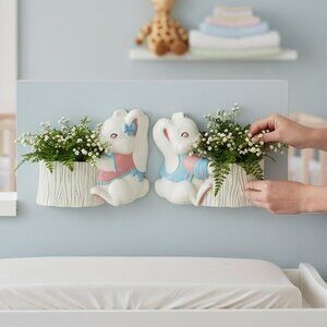 Retro Kitschy Nursery Wall Art, Classic Burwood Rabbit Hangings, Room Decor,